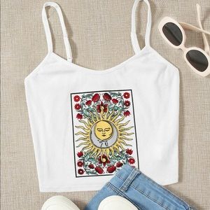 NWOT SHEIN Graphic Print Ribbed Crop Tank